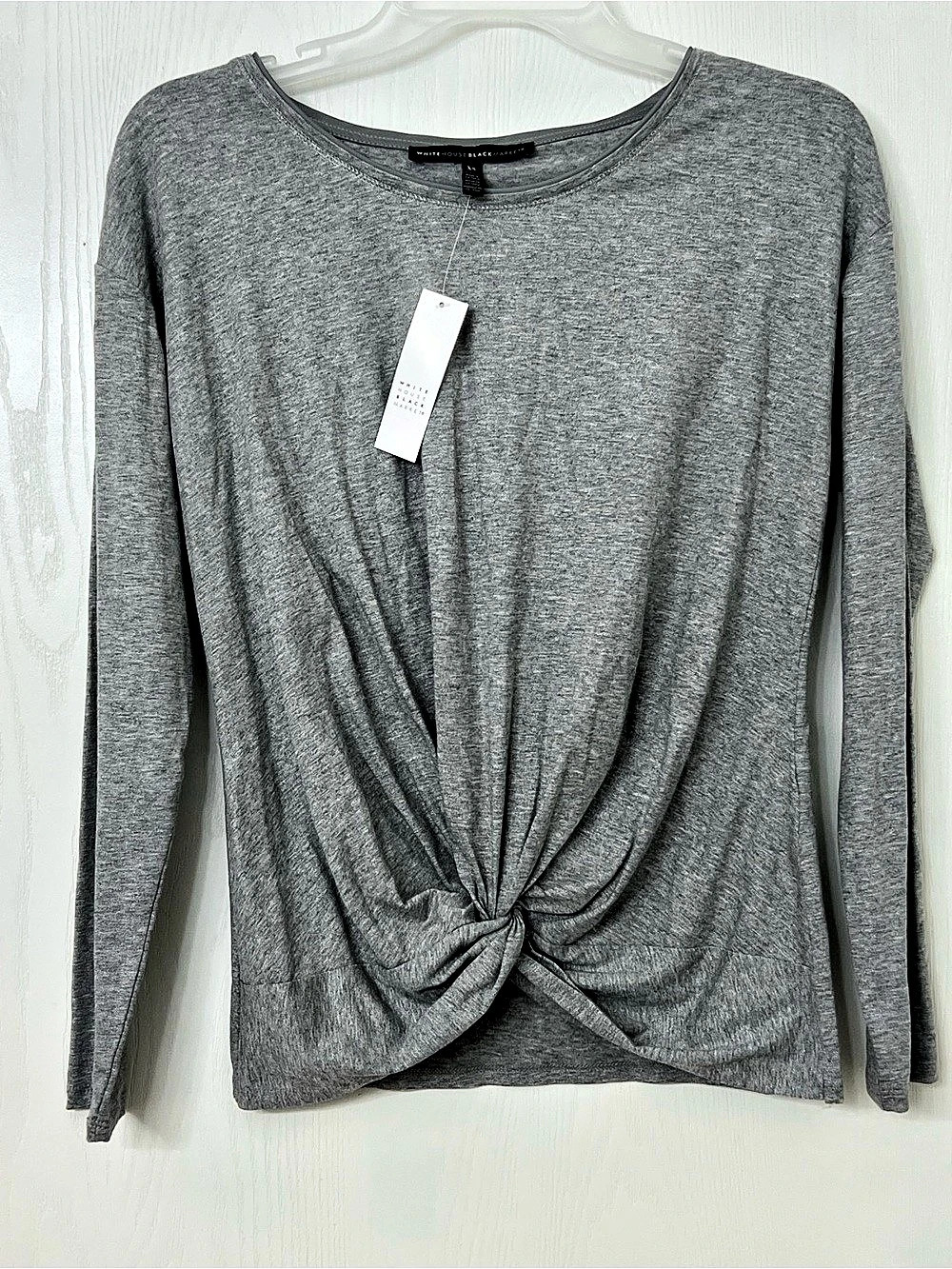 White House Black Market LS Twist Front Tee Twist Front Long Sleeve Tee Gray XS